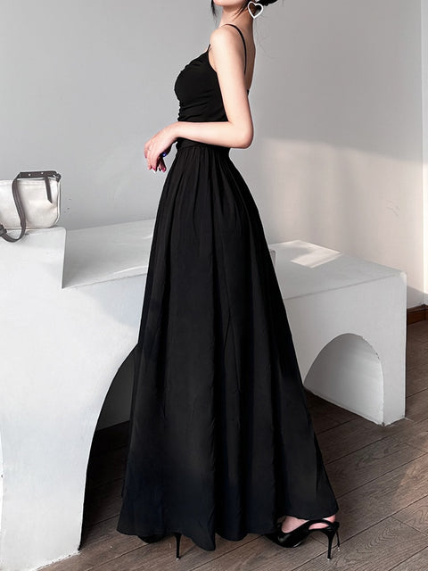 spaghetti-strap-black-folds-corset-maxi-pleated-elegant-sexy-ruched-long-dress-4