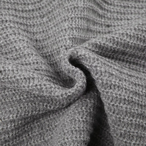 Grey Loose Pullover Turn-Down Collar Knitting Sweater