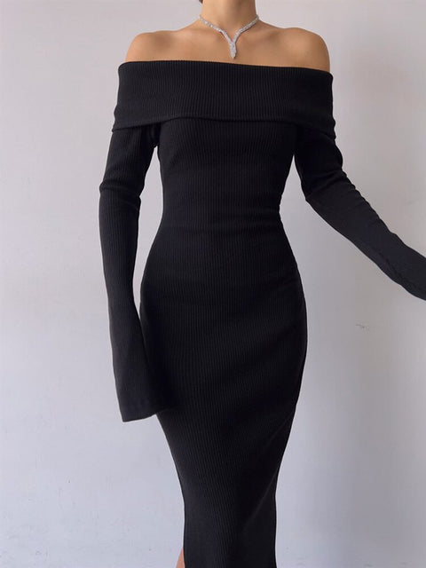 black-knitted-off-shoulder-solid-basic-bodycon-evening-elegant-long-dress-1