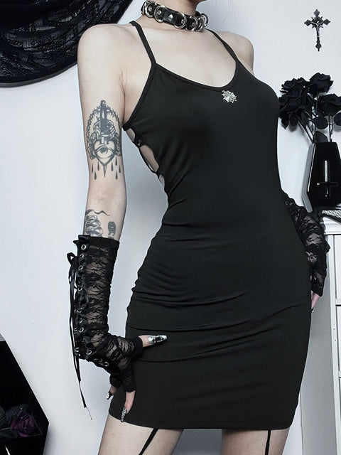 black-goth-spider-web-print-backless-sleeveless-sexy-dress-4