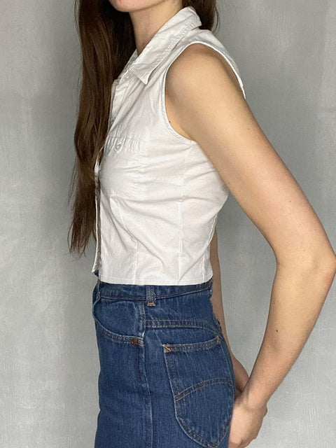 white-sleeveless-stand-collar-basic-buttons-pockets-cardigan-retro-top-2