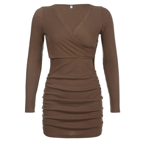 v-neck-brown-knitted-bodycon-sexy-solid-wrap-ruched-basic-elegant-dress-9