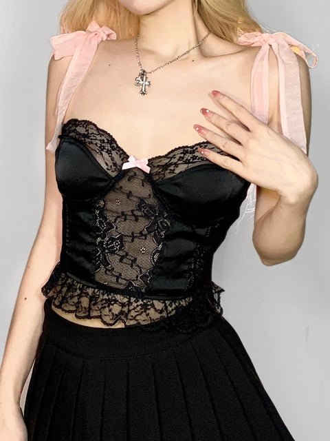 black-strappy-bow-lace-cropped-ruffles-patchwork-sexy-top-2