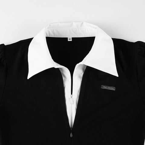 flare-sleeve-skinny-black-mini-patchwork-slim-basic-turn-down-collar-casual-dress-7