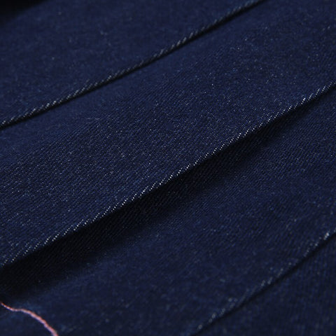 Blue Trim High Waist Pleated Denim Skirt