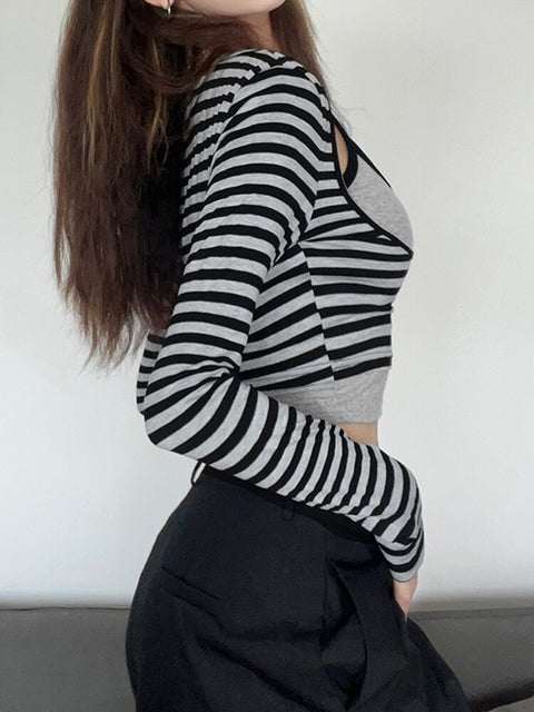 stripe-slim-2-pieces-set-casual-slim-u-neck-basic-tee-shirts-crop-top-5