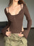 brown-basic-halter-lace-trim-buttons-slim-long-sleeves-cropped-top-1