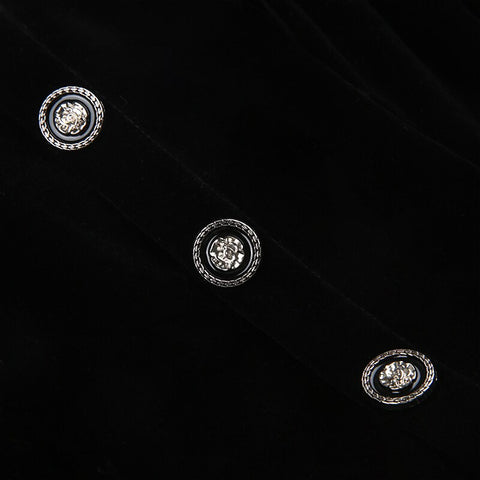 black-velvet-square-neck-buttons-elegant-party-solid-pleated-dress-8