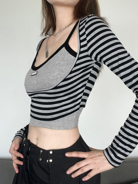 stripe-slim-2-pieces-set-casual-slim-u-neck-basic-tee-shirts-crop-top-4