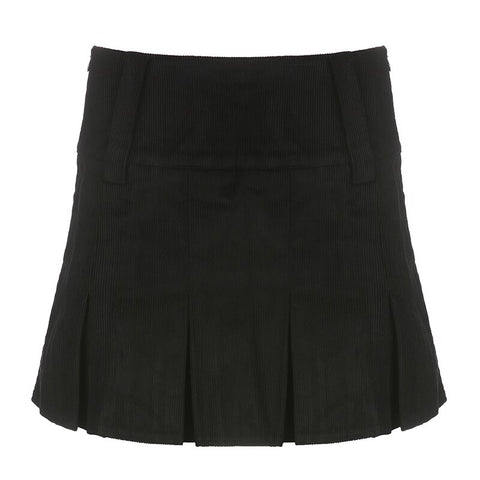 vintage-black-corduroy-high-waist-solid-preppy-style-pleated-mini-skirt-2