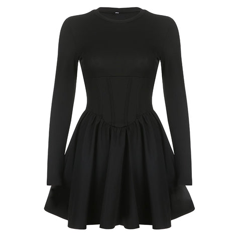 long-sleeve-corset-black-solid-basic-o-neck-pleated-slim-elegant-dress-7