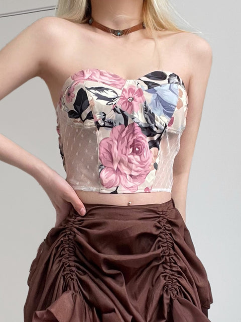 flowers-print-mesh-patchwork-off-shoulder-sleeveless-sexy-top-2