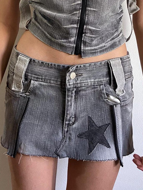 vintage-low-waist-star-patches-zipper-fashion-super-short-skirt-1