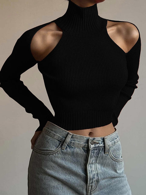 elegant-black-turtleneck-shoulder-knitted-pullover-solid-slim-cut-out-sweater-1