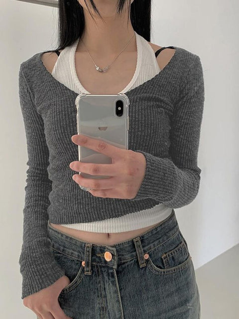 casual-basic-patched-halter-neck-contrast-slim-basic-crop-top-1