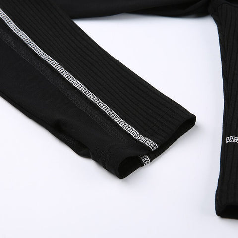 black-skinny-open-shoulder-zipper-buckle-crop-stripe-stitch-mesh-casual-top-7