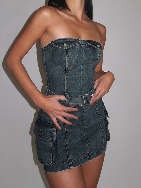 streetwear-strapless-denim-retro-sleeveless-mini-dress-１
