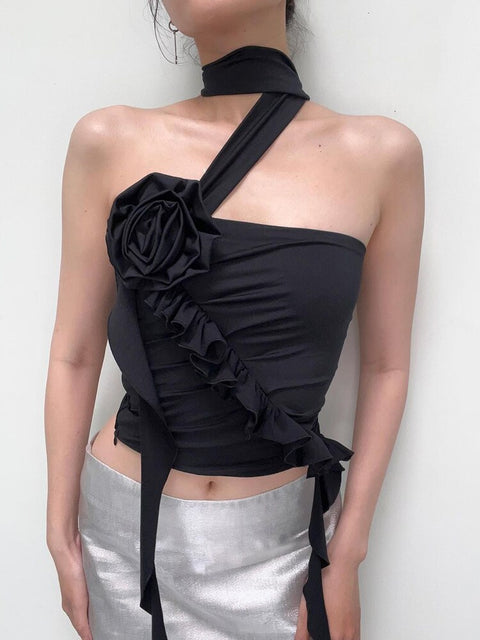 asymmetrical-floral-skinny-tubes-off-shoulder-halter-ruffles-slim-top-3