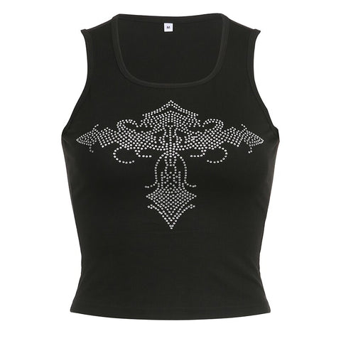 gothic-black-round-neck-sleeveless-slim-knitted-cute-short-top-4