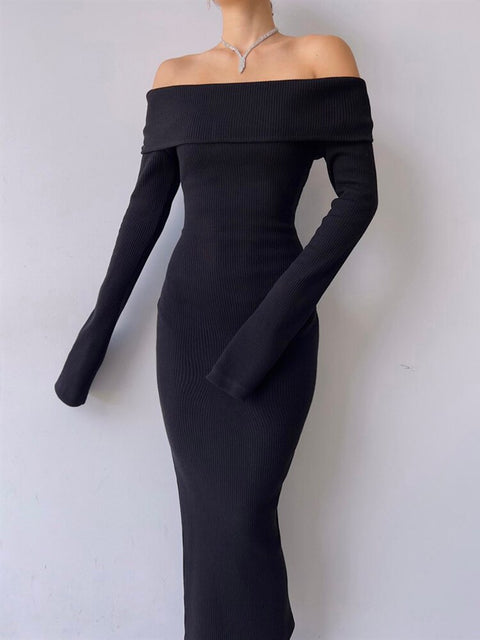 black-knitted-off-shoulder-solid-basic-bodycon-evening-elegant-long-dress-2
