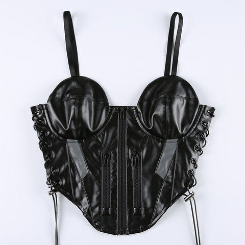streetwear-punk-zipper-black-pu-leather-camis-sexy-lace-up-club-party-bandage-top-6