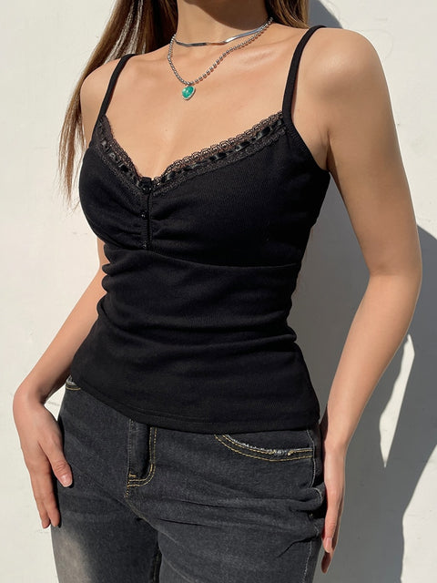 v-neck-lace-trim-black-chic-folds-mini-camisole-basic-summer-backless-knit-top-1
