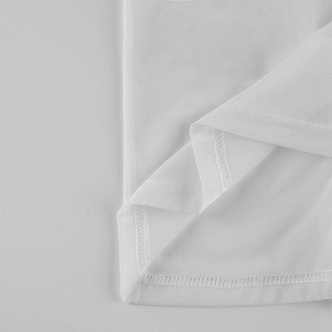 White Ruffles Patchwork Mesh See-Through Blouse