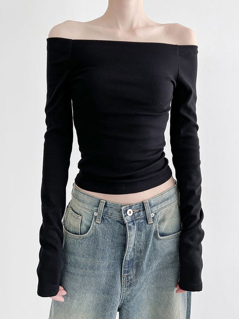 black-casual-off-shoulder-skinny-basic-solid-gothic-slash-neck-top-1