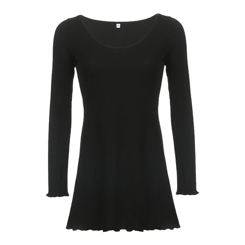 casual-frill-long-sleeve-black-slim-basic-fashion-elegant-chic-mini-dress-4