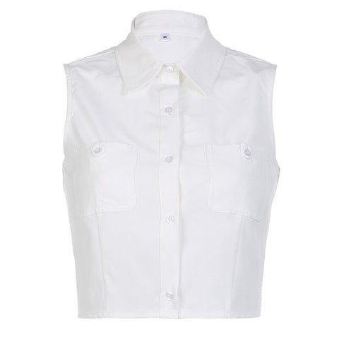 white-sleeveless-stand-collar-basic-buttons-pockets-cardigan-retro-top-4