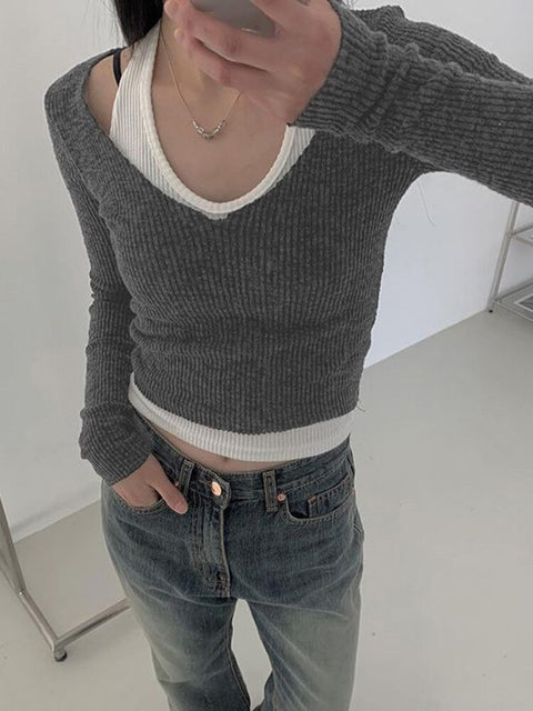 casual-basic-patched-halter-neck-contrast-slim-basic-crop-top-2