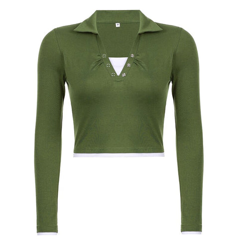 green-casual-basic-patched-long-sleeve-slim-buttons-cute-crop-top-5