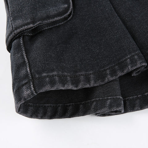 cargo-style-black-high-waist-denim-mini-solid-pockets-casual-pleated-skirt-13