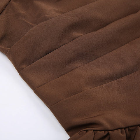 square-neck-brown-ruched-long-sleeve-fashion-solid-pleated-dress-11