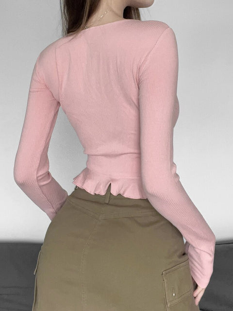 sweet-pink-knit-lace-patchwork-slim-ruffles-bow-square-neck-crop-top-5