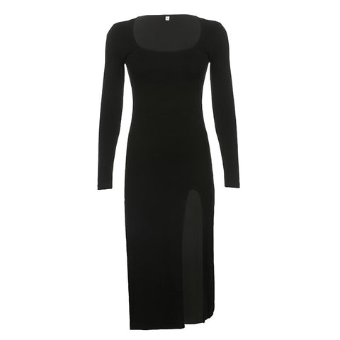 square-neck-black-long-solid-basic-velour-side-split-chic-dress-6