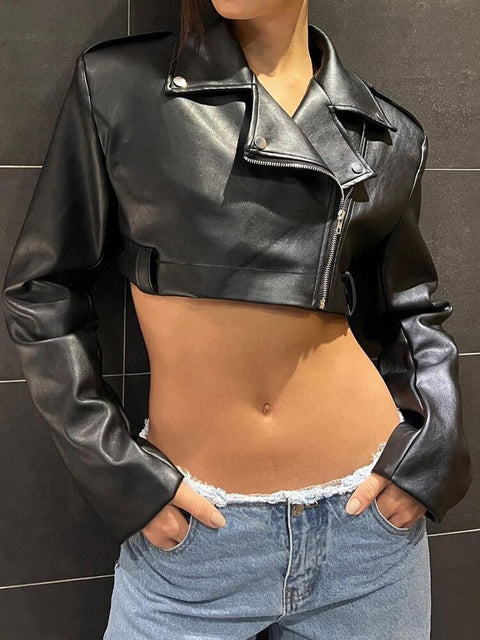 streetwear-black-cropped-zip-up-leather-cool-punk-motorcycle-jacket-1