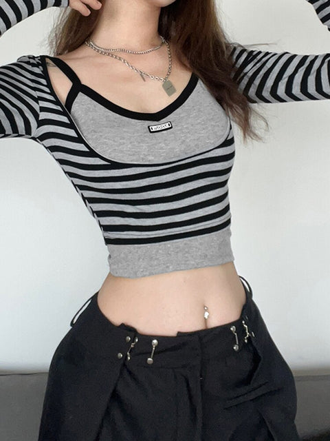 stripe-slim-2-pieces-set-casual-slim-u-neck-basic-tee-shirts-crop-top-3