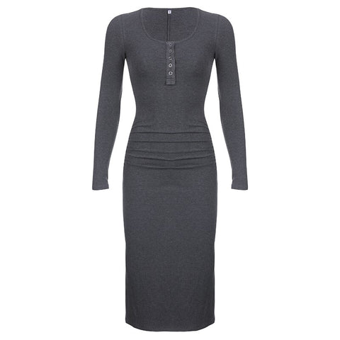 buttons-ribbed-knitted-basic-ruched-folds-slim-casual-long-dress-4