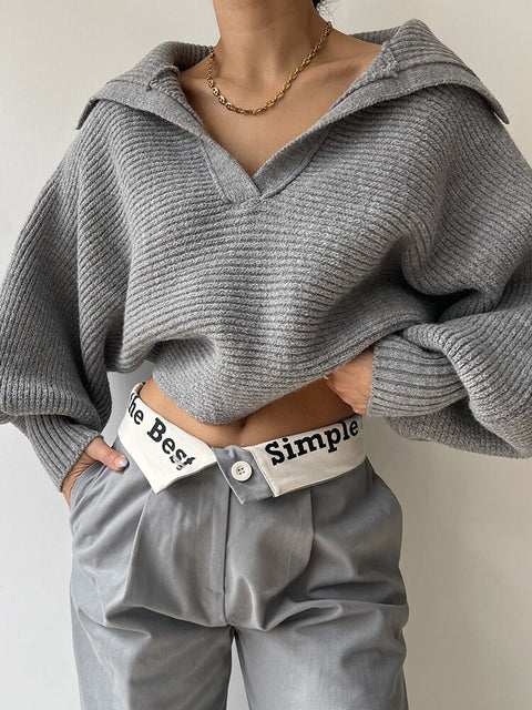grey-casual-solid-loose-sweater-basic-fashion-chic-pullover-turn-down-collar-knitting-top-1