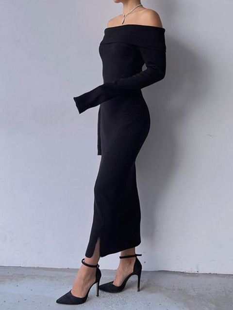 black-knitted-off-shoulder-solid-basic-bodycon-evening-elegant-long-dress-3