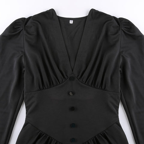 v-neck-chic-long-sleeve-folds-autumn-mini-ruched-corset-solid-buttons-pleated-party-dress-5