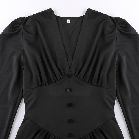 v-neck-chic-long-sleeve-folds-autumn-mini-ruched-corset-solid-buttons-pleated-party-dress-5