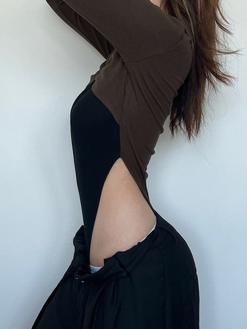 elegant-halter-neck-patchwork-cut-out-fake-2-pieces-bodysuit-4