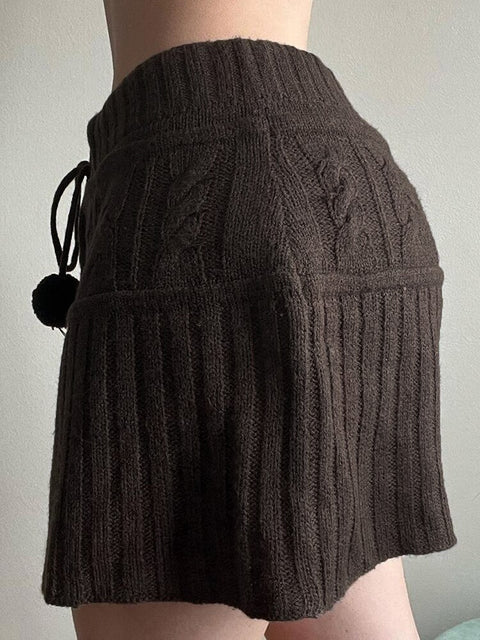 grunge-aesthetic-low-rise-knitted-brown-hairball-vintage-cute-drawstring-mini-skirt-3