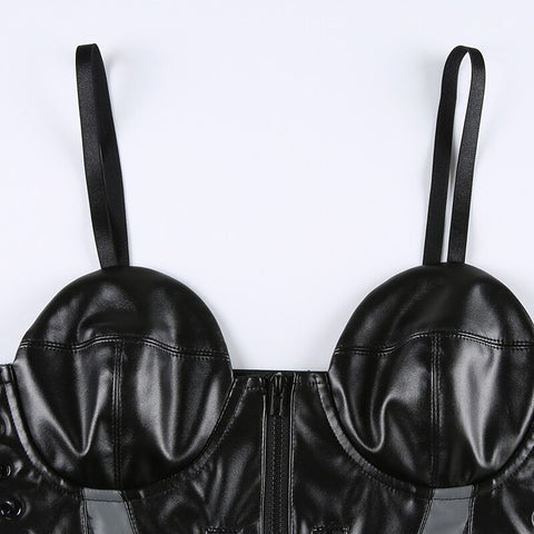 streetwear-punk-zipper-black-pu-leather-camis-sexy-lace-up-club-party-bandage-top-7