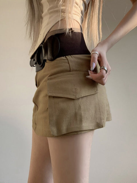 Khaki Cargo Style Mini Skirt