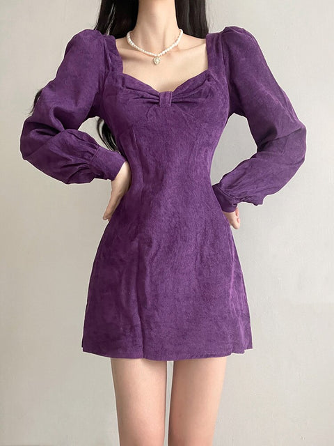 purple-loose-corduroy-ruched-square-neck-elegant-solid-long-sleeve-party-dress-1