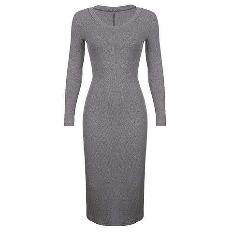 grey-v-neck-basic-bodycon-long-sleeve-casual-slim-elegant-split-dress-3
