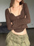 brown-basic-halter-lace-trim-buttons-slim-long-sleeves-cropped-top-4